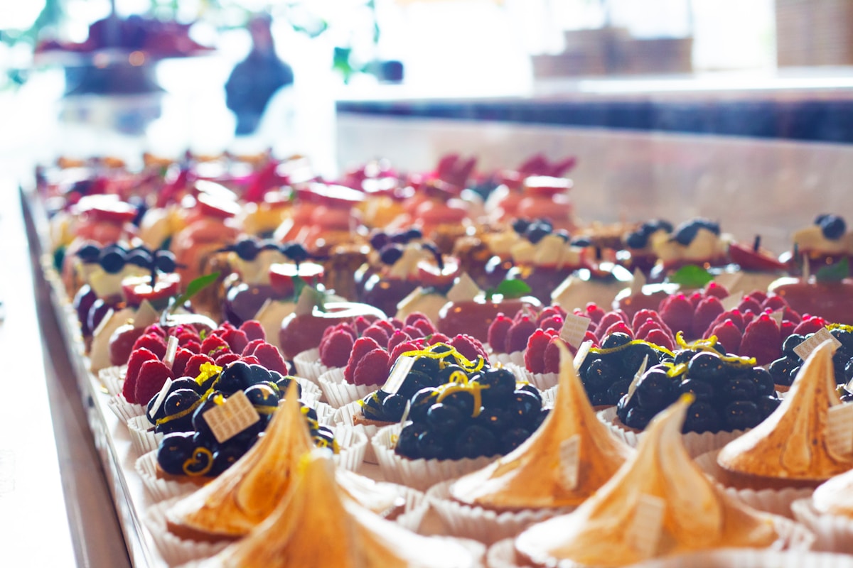 Bakery counter display with packaging products